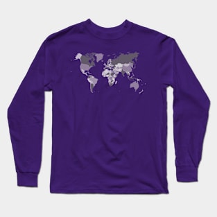 World Map in Purple and Lilac Long Sleeve T-Shirt